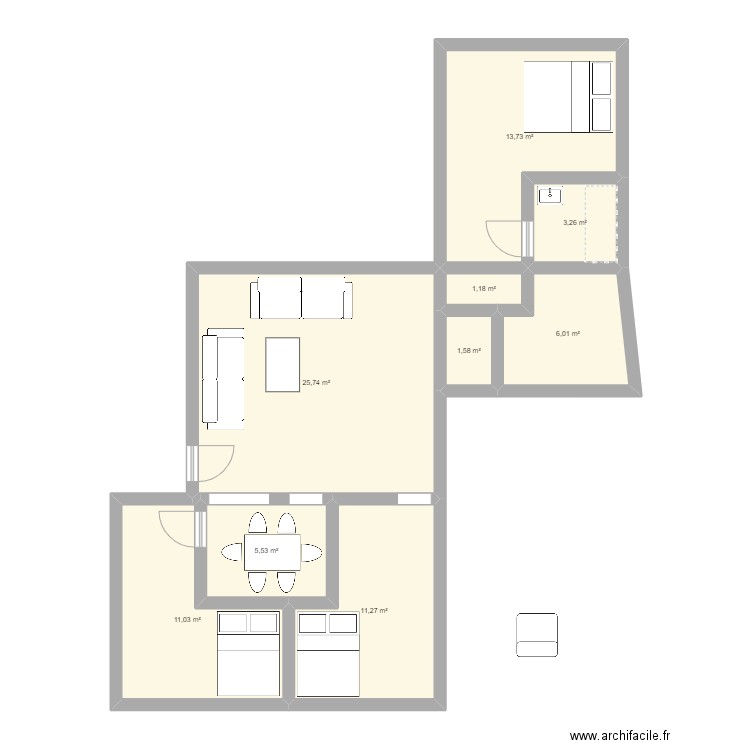 Plan V2. Plan de 9 pièces et 79 m2