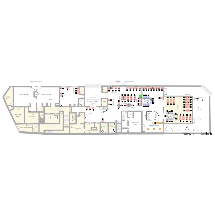 Plan de salle RDC au 28 Juillet 2022. Plan de 20 pièces et 302 m2
