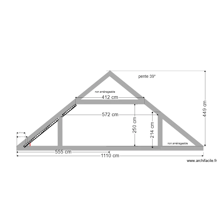14 c &eacute;vacuation WC &eacute;tage. Plan de 