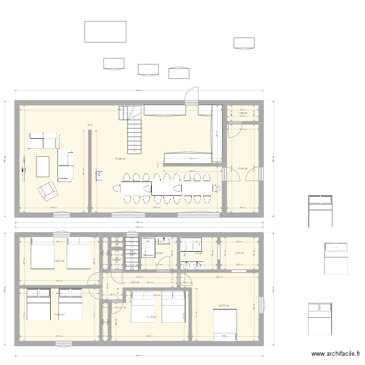 Projet Grange Neuville 2. Plan de 16 pièces et 167 m2