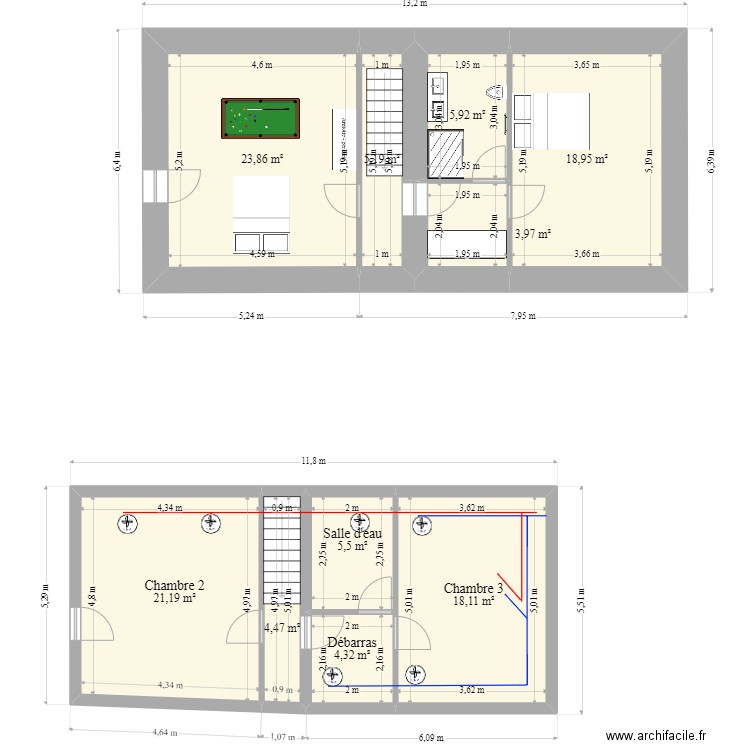 etage . Plan de 10 pièces et 111 m2