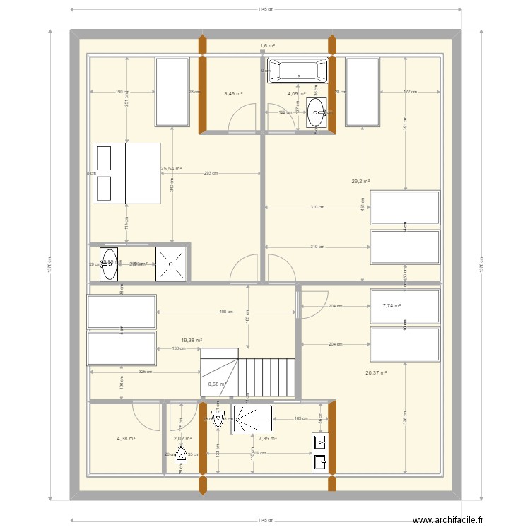 HAUT_V2. Plan de 14 pièces et 135 m2