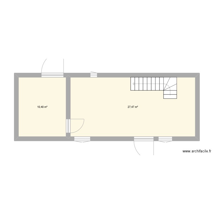 Atelier-Gite. Plan de 2 pièces et 38 m2