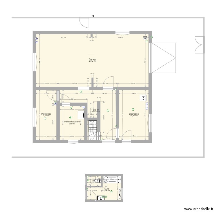 SDB. Plan de 7 pièces et 82 m2