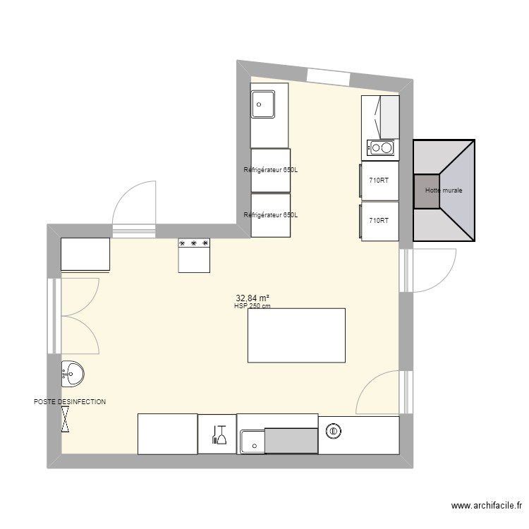 cuisine Haccp. Plan de 1 pièce et 33 m2