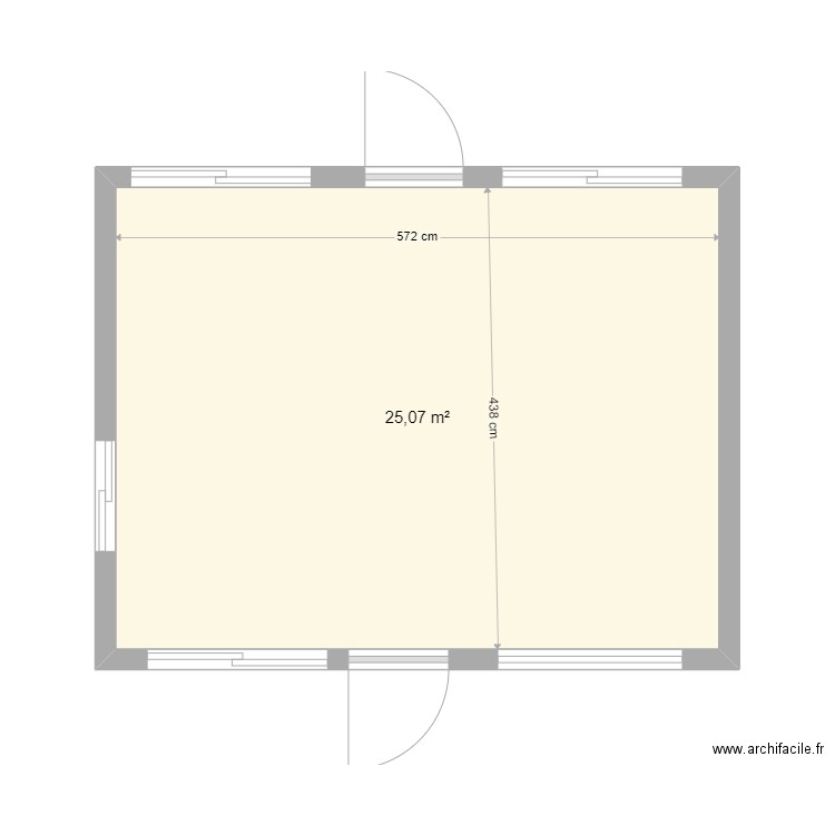 Algéco vide. Plan de 1 pièce et 25 m2