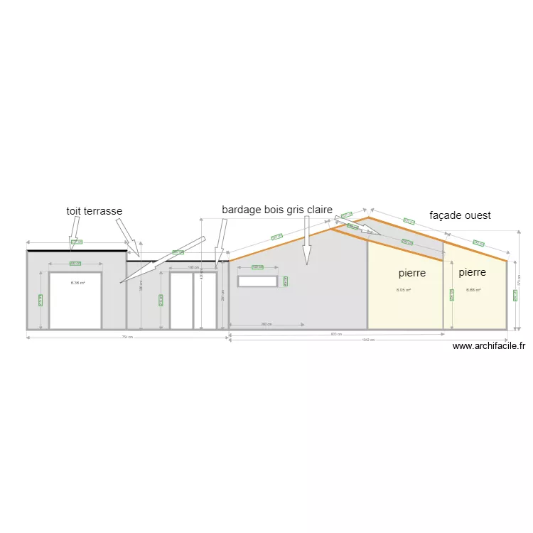 toit terrasse fa&ccedil;ade ouest  nouveaux. Plan de 