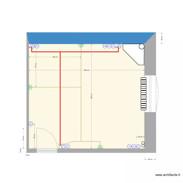 Chambre parents version multiple sans meubles. Plan de 