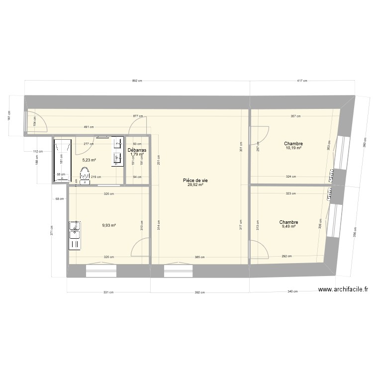 Appartements T3. Plan de 6 pièces et 66 m2