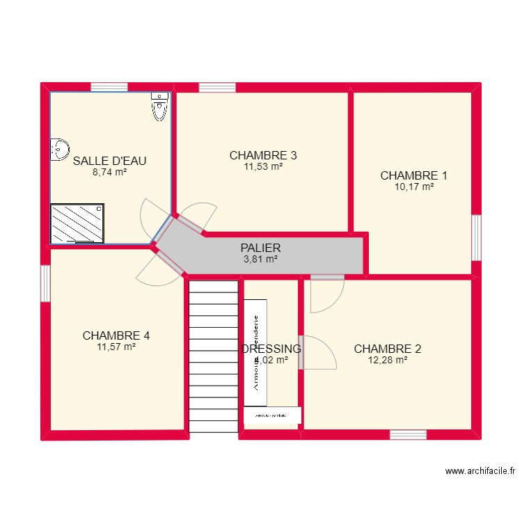 BI 10281. Plan de 7 pièces et 62 m2