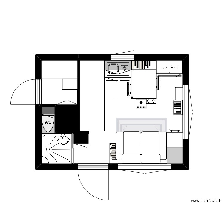 Tiny House 4x3. Plan de 2 pièces et 10 m2