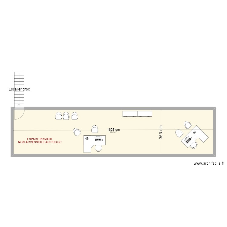 Mezza BUREAU VALLEE. Plan de 1 pièce et 59 m2