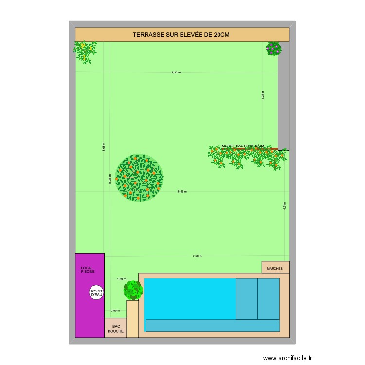 Jardin dernier avec arrosage Hydro Gard AB. Plan de 1 pièce et 113 m2