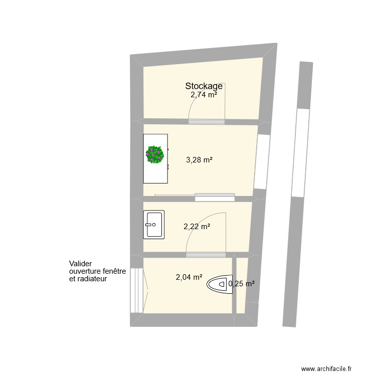 Albertas Sanitaires public V3. Plan de 5 pièces et 11 m2