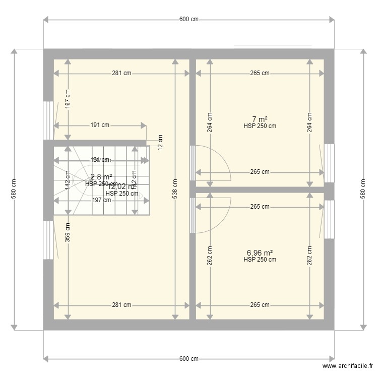 Projet V2. Plan de 6 pièces et 61 m2