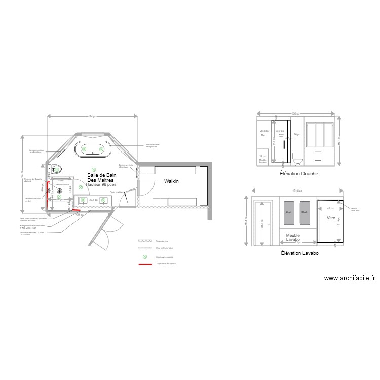 Salle de bain des maitre Nathalie mur souflé lavabo. Plan de 0 pièce et 0 m2