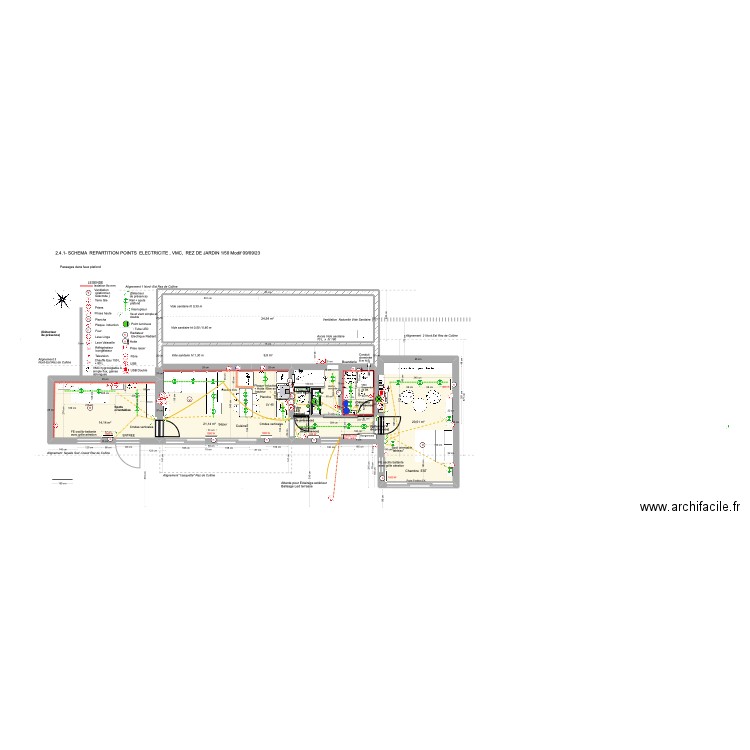 2.4.1 - SCHEMA ELECTRICITE  ET VMC REZ DE JARDIN 1/50 modifié du 09/09/23. Plan de 6 pièces et 104 m2