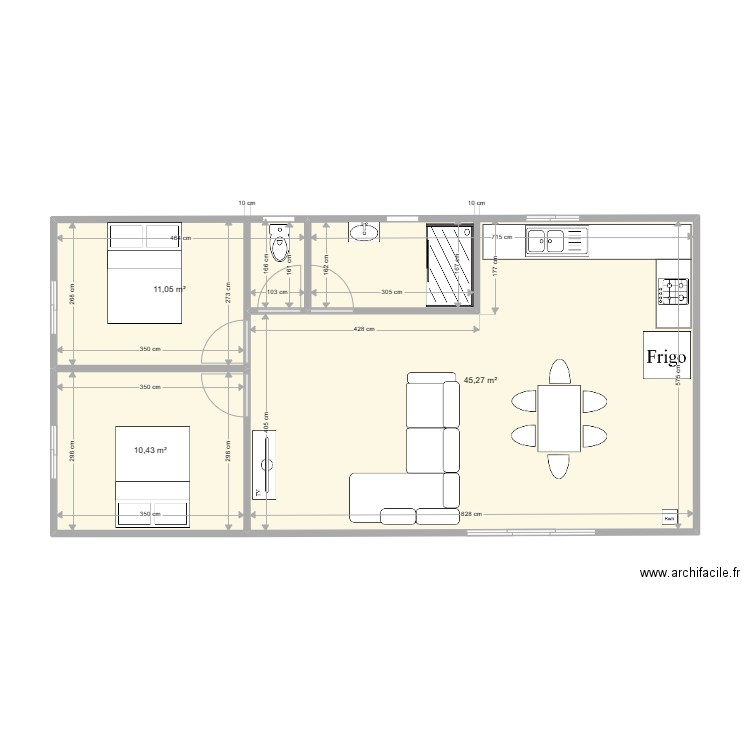 projet manue. Plan de 3 pièces et 67 m2