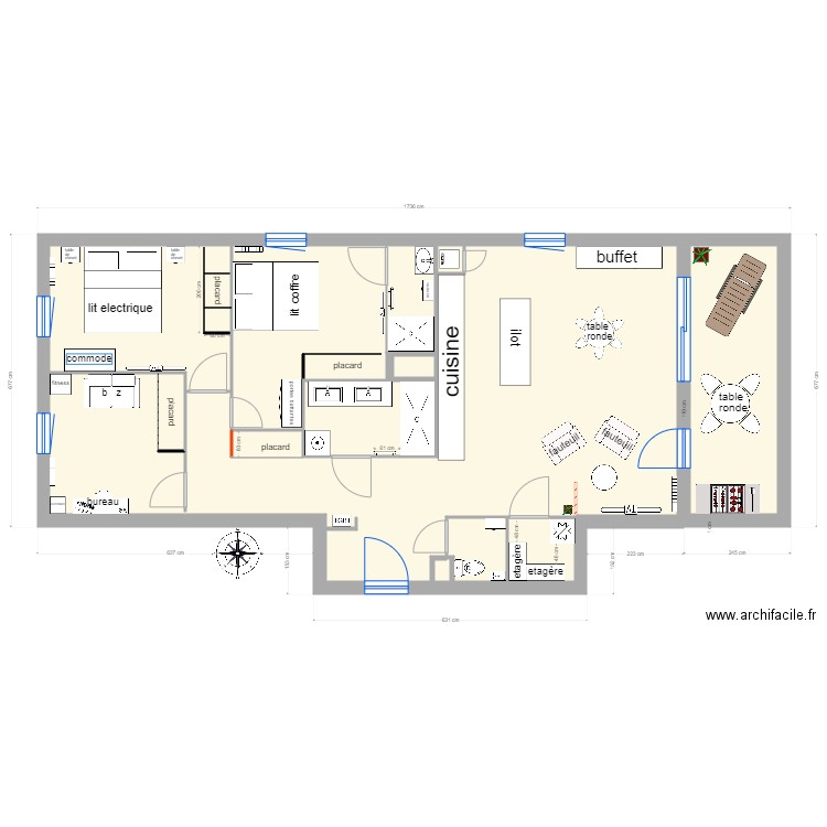 appartement a la cote. Plan de 14 pièces et 108 m2