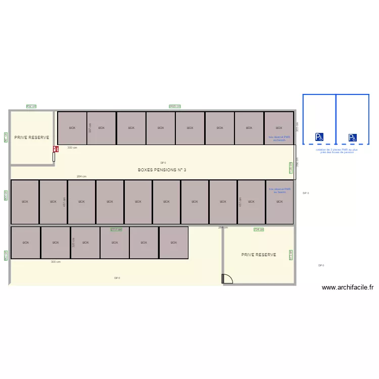 BOXES PENSION apr&egrave;s am&eacute;nagements. Plan de 
