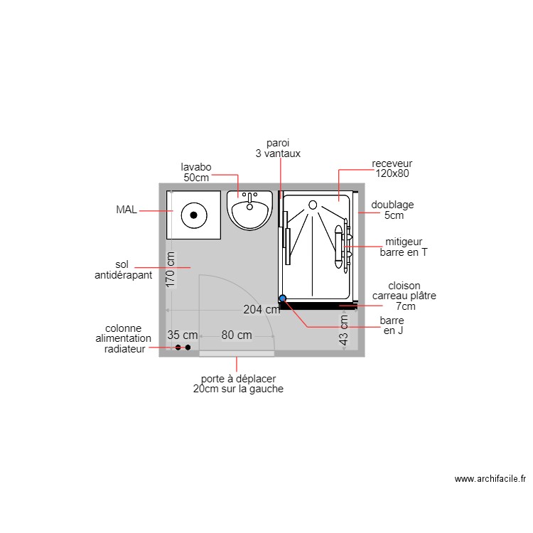 plan . Plan de 1 pièce et 3 m2