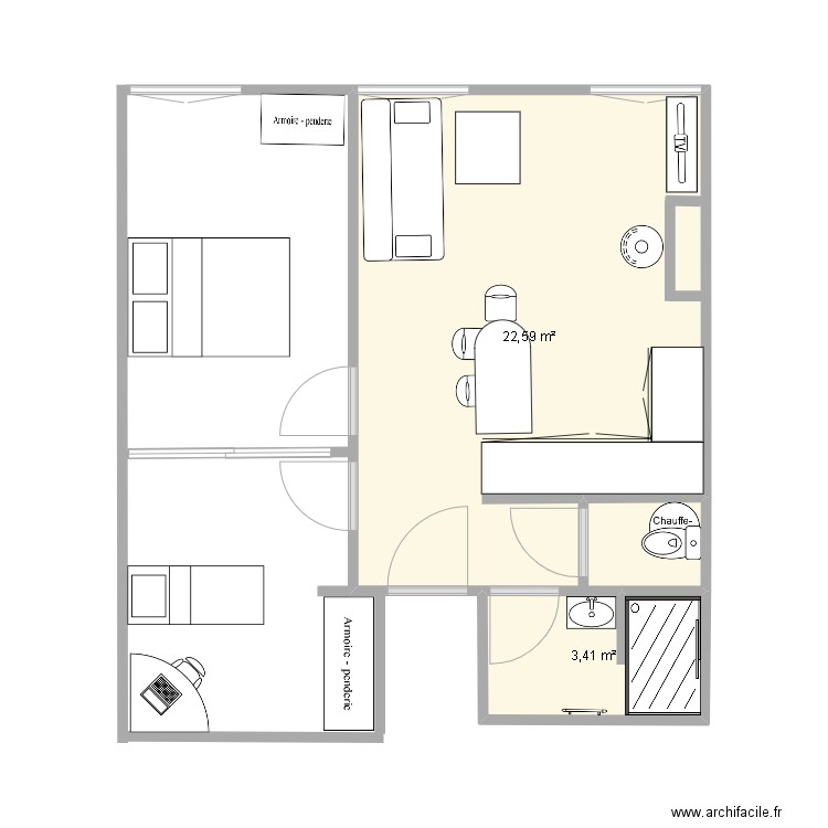 Marsal 3 benoit . Plan de 2 pièces et 26 m2