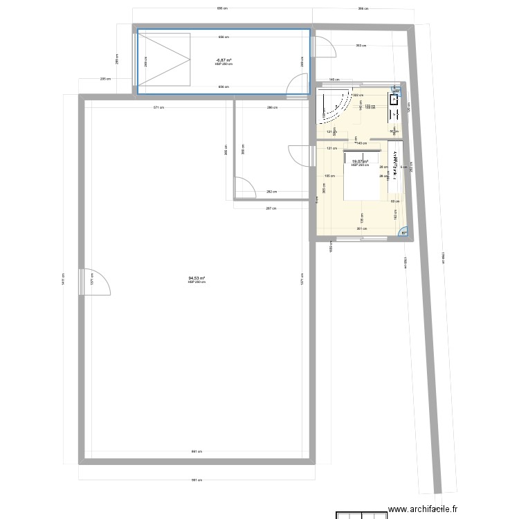 EXTENTION 3. Plan de 3 pièces et 153 m2