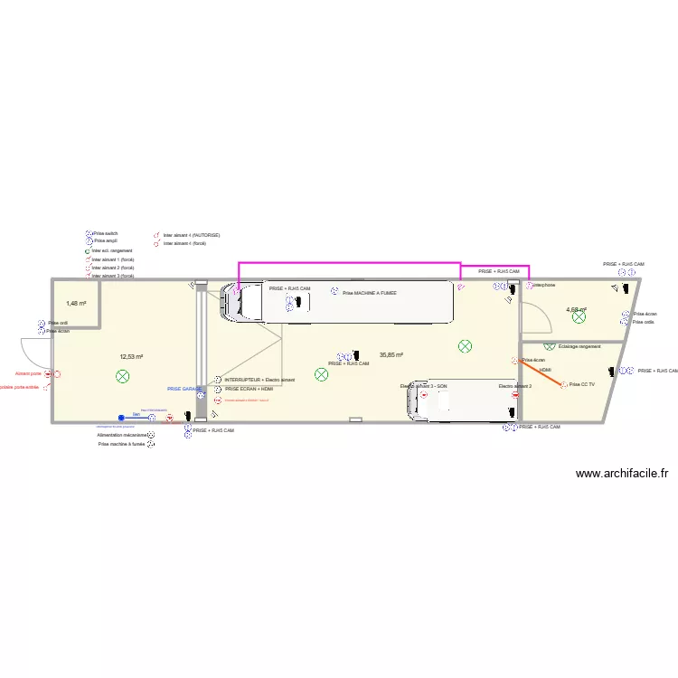 Salle Pompiers. Plan de 