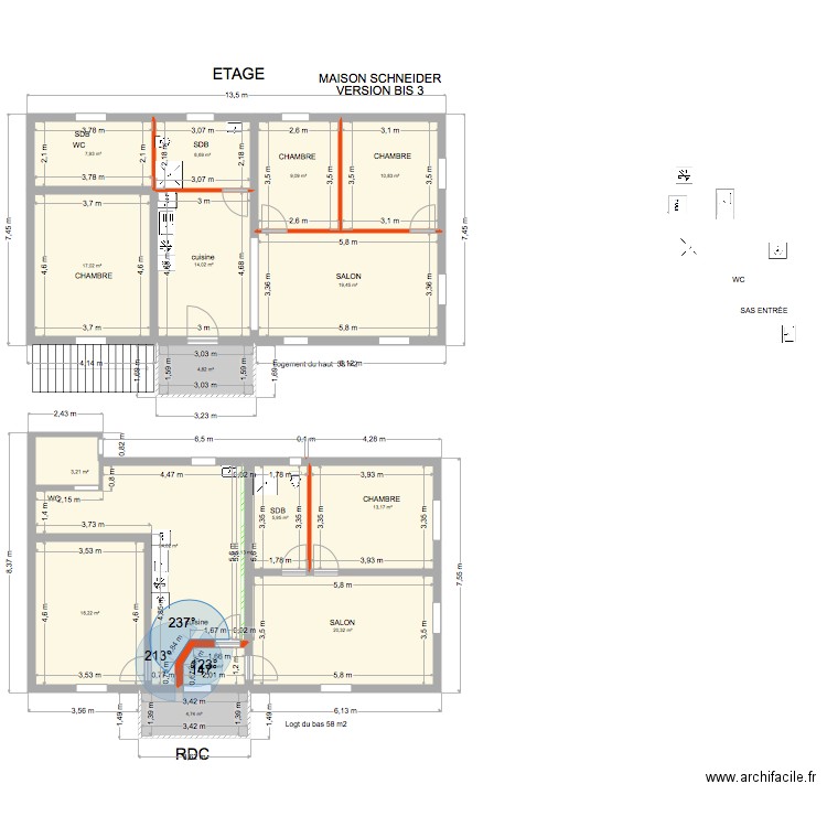 maison SCHNEIDER  version BIS 3. Plan de 17 pièces et 180 m2