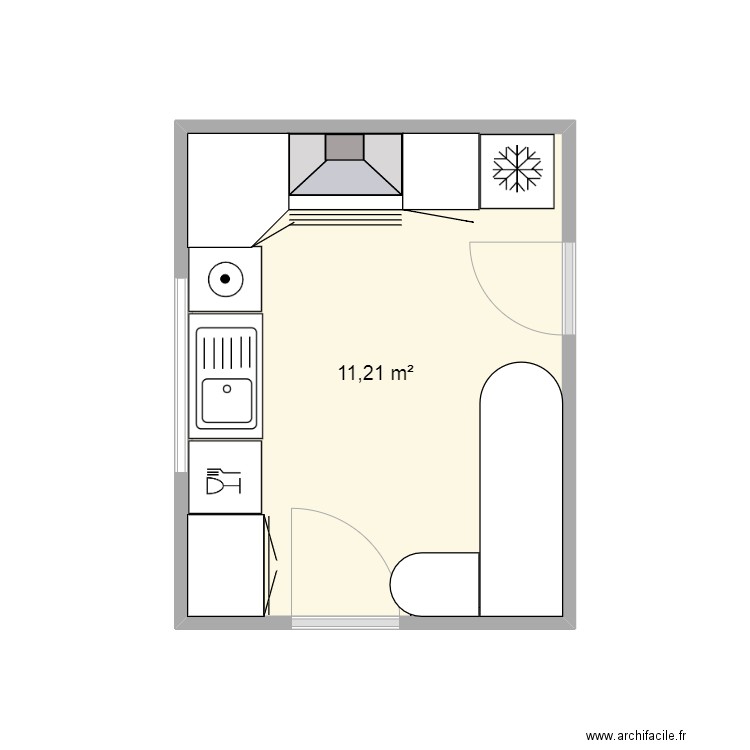 CUISINE. Plan de 1 pièce et 11 m2