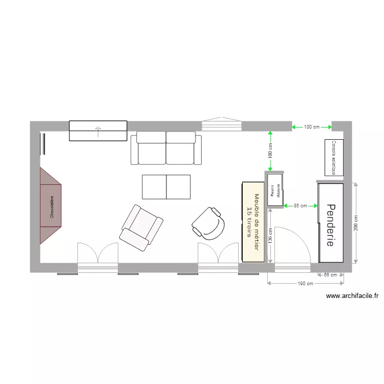 Salon et entr&eacute;e V1. Plan de 