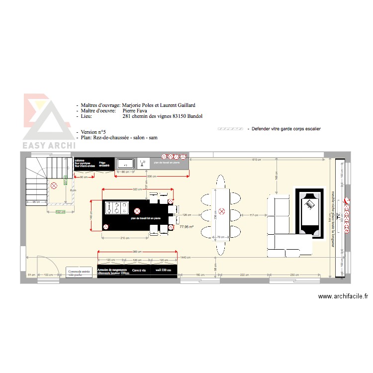 Plan cuisine salon projet Gaillard Poles 4. Plan de 0 pièce et 0 m2