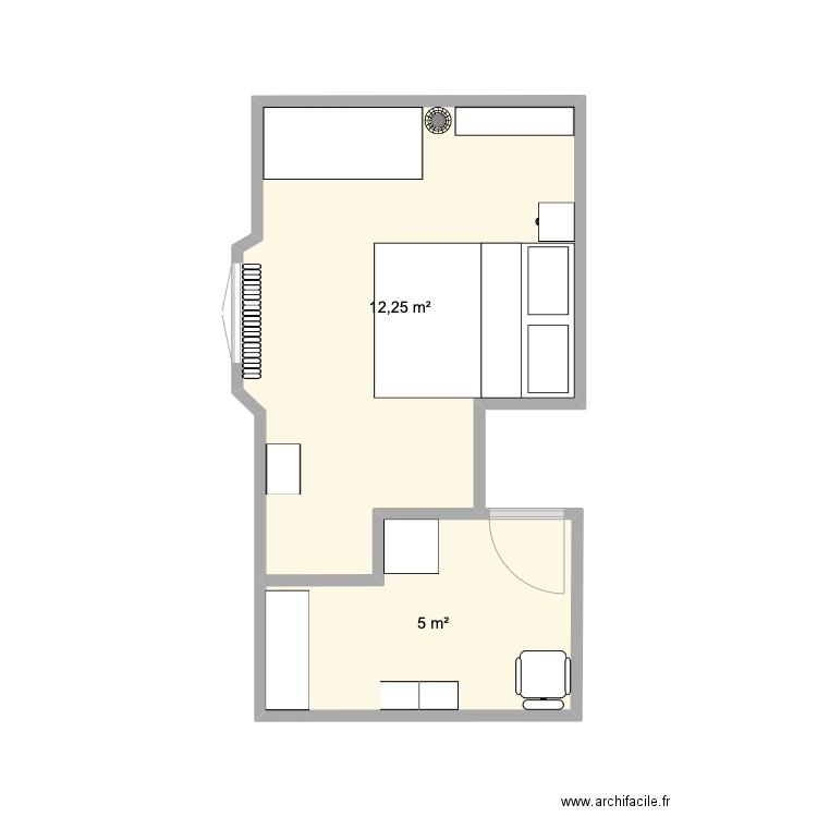 Réaménagement chambre. Plan de 2 pièces et 17 m2