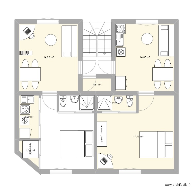 Abbaye 32 essai hélène. Plan de 7 pièces et 54 m2