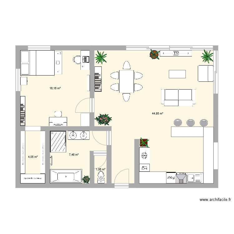 Appartement. Plan de 5 pièces et 74 m2