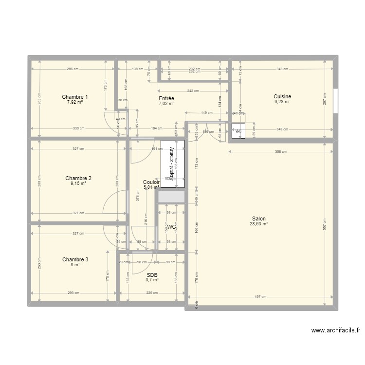 4 P. Plan de 11 pièces et 82 m2