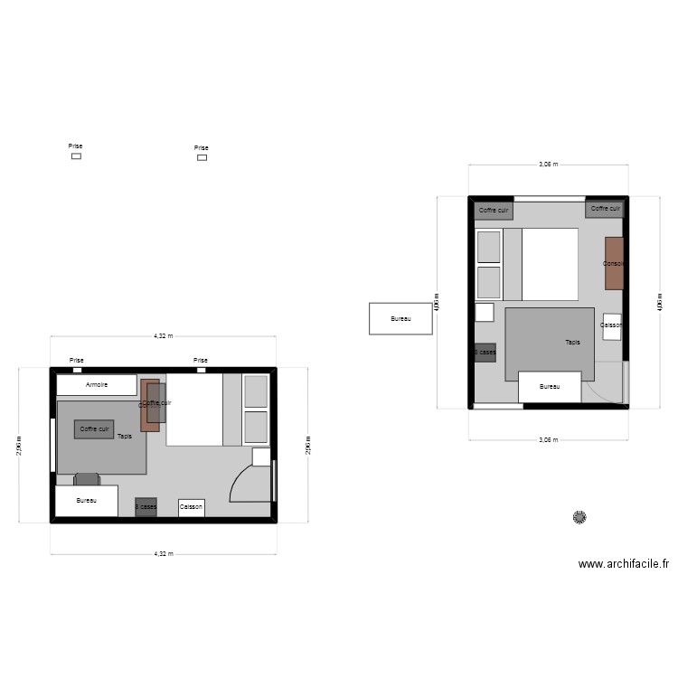 Chambre l. Plan de 2 pièces et 22 m2