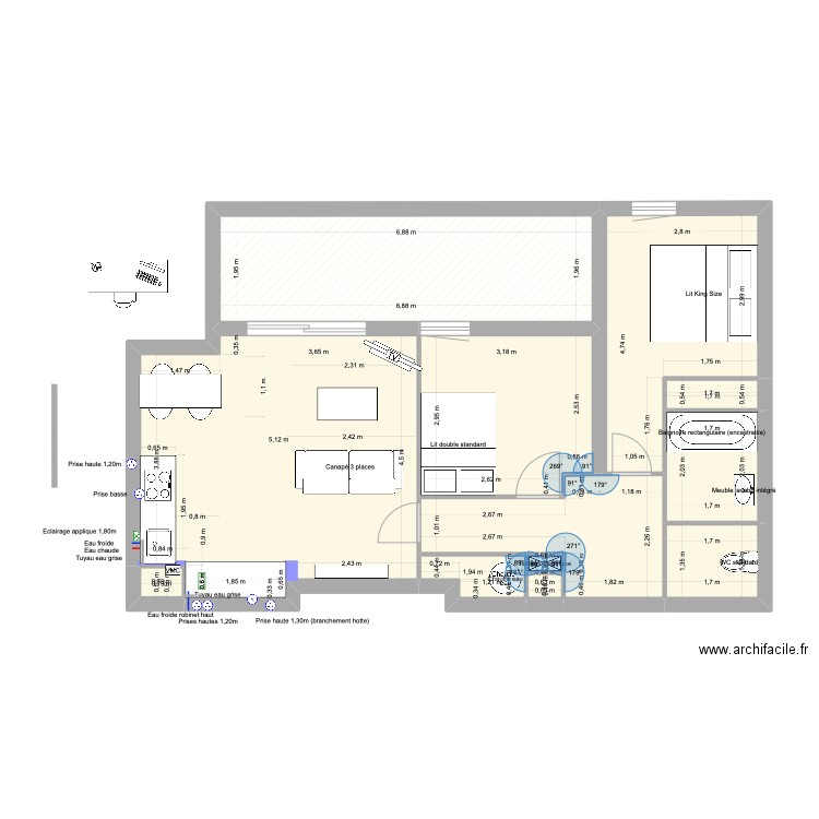 Plan Appartement TV angle. Plan de 12 pièces et 71 m2