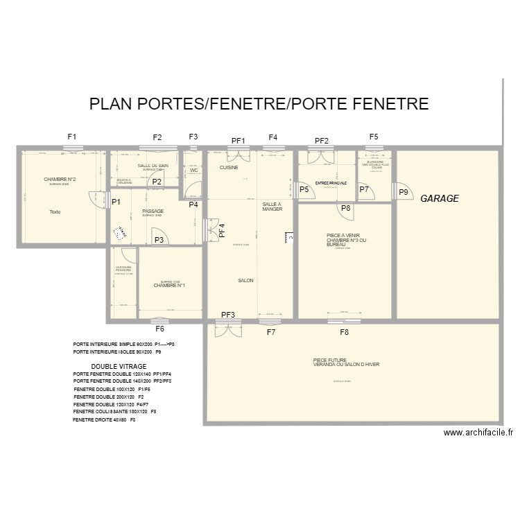 PLAN ET MONENCLATURE FENETRE ET PORTE FENETRE. Plan de 0 pièce et 0 m2