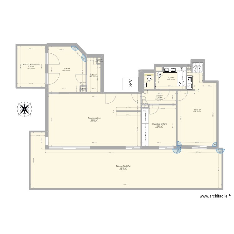 AppartBase. Plan de 11 pièces et 159 m2