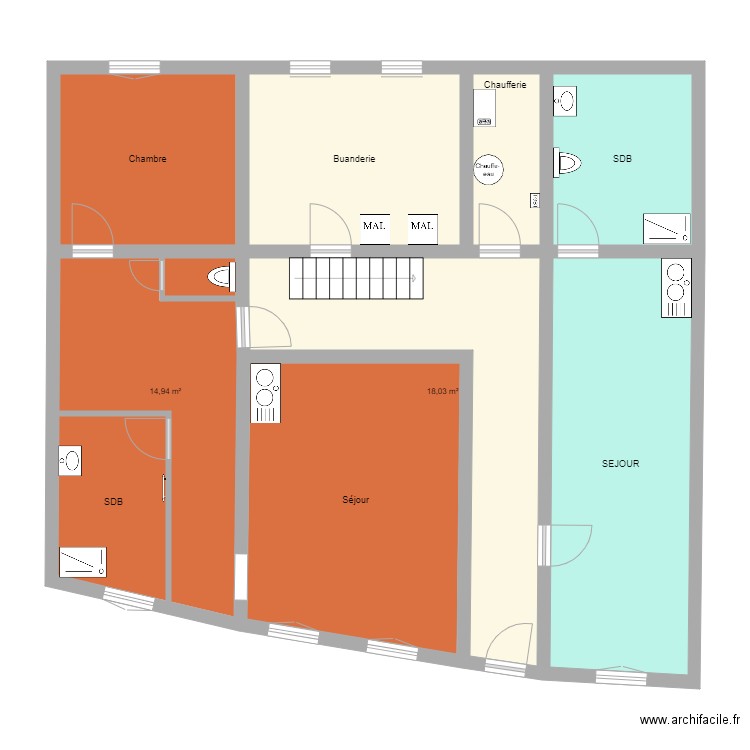 Rdc AM1 App San et CH 2. Plan de 0 pièce et 0 m2