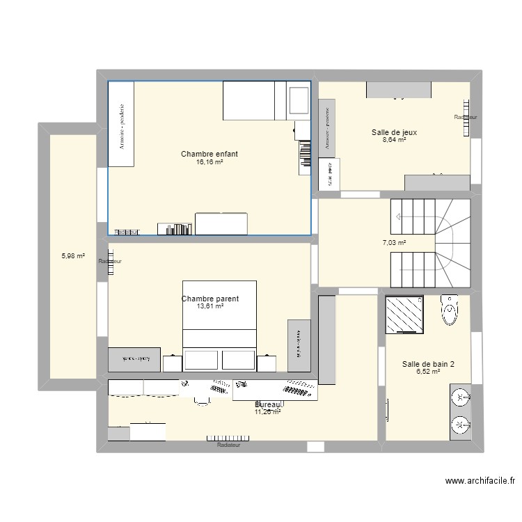 Plan 2 eme. Plan de 7 pièces et 69 m2