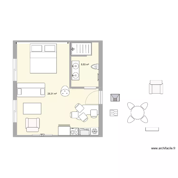 chambre apparthotel. Plan de 
