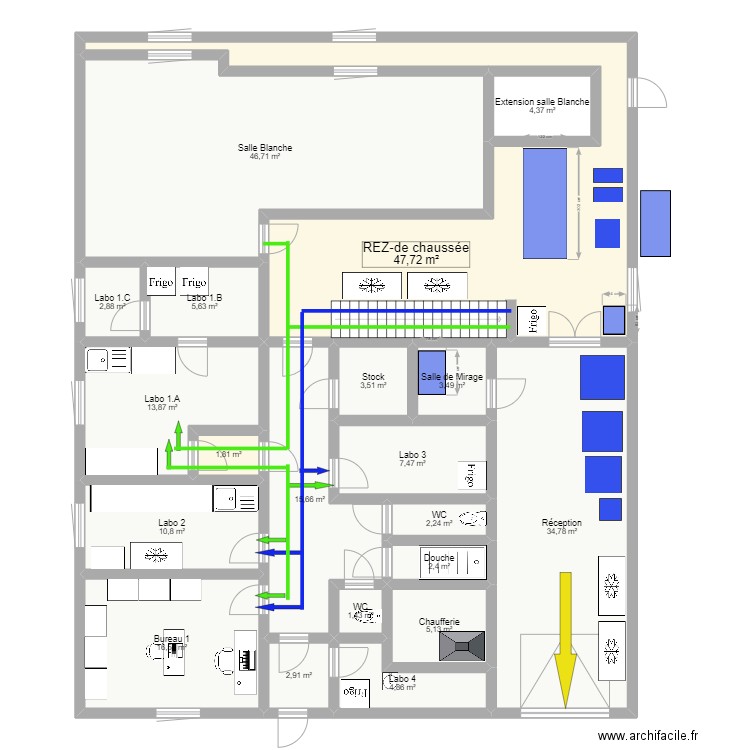 20230810 Reprobiol Ouffet niveau 0 Projet Lyo Filling FLUX 03. Plan de 20 pièces et 234 m2