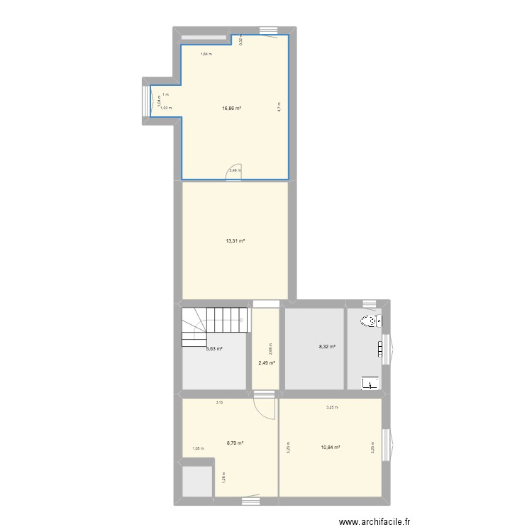 Etage2. Plan de 9 pièces et 68 m2