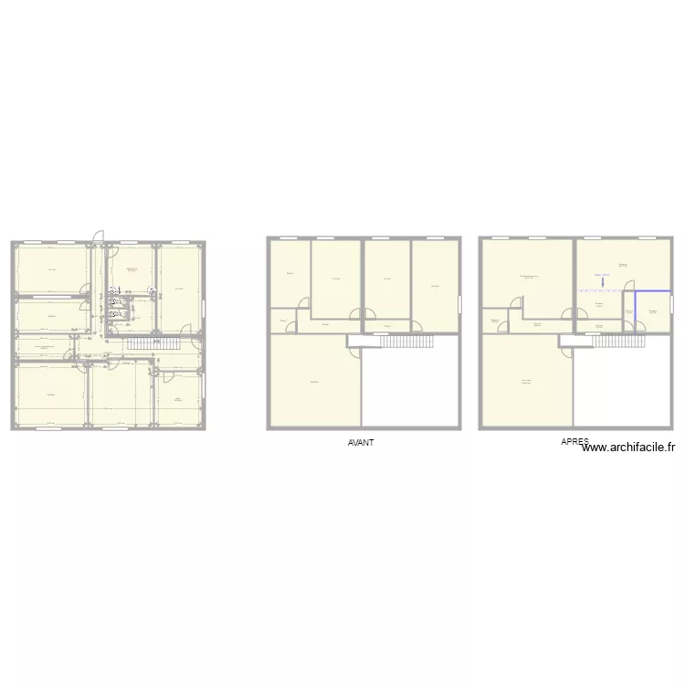 avant apr&egrave;s modification &eacute;tage L&eacute;pine AL. Plan de 