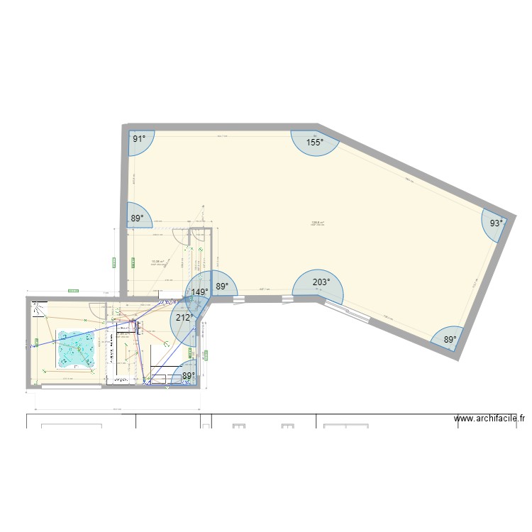 nouvelle idée avec cote réel. Plan de 3 pièces et 177 m2