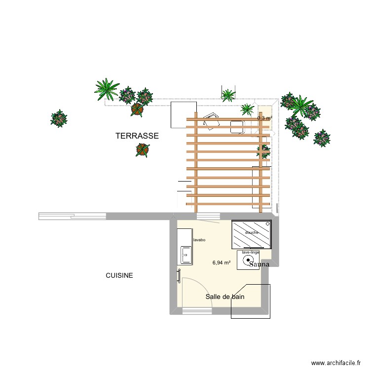 SALLE DE BAIN. Plan de 2 pièces et 7 m2