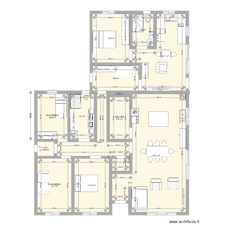 maison3. Plan de 13 pièces et 147 m2