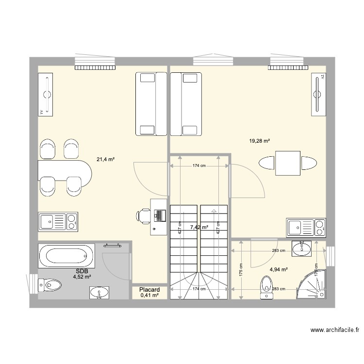 Etage 1 Appartement 2. Plan de 6 pièces et 58 m2